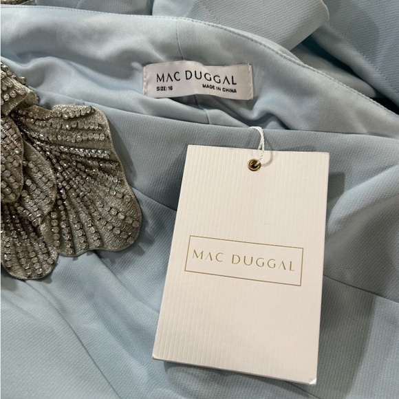 Mac Duggal 11810 Crepe One Shoulder Embellished Floral Gown NWT Powder Blue - Picture 2 of 7